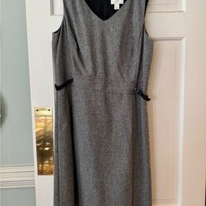 LOFT Gray Midi Dress with Black Trim